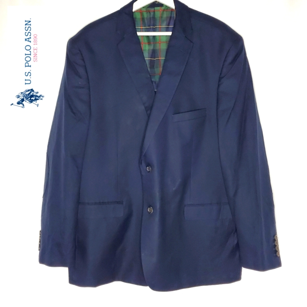 U.S. Polo Association Cotton Solid Sport Coat - Navy Blue
